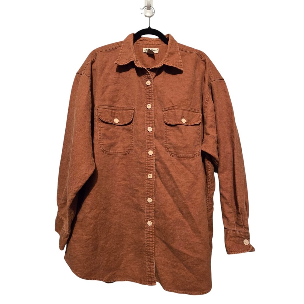 Vtg 90s Eddie Bauer Womens Shirt LG Heavy Ramie Cotton Textured Grunge Oversize
